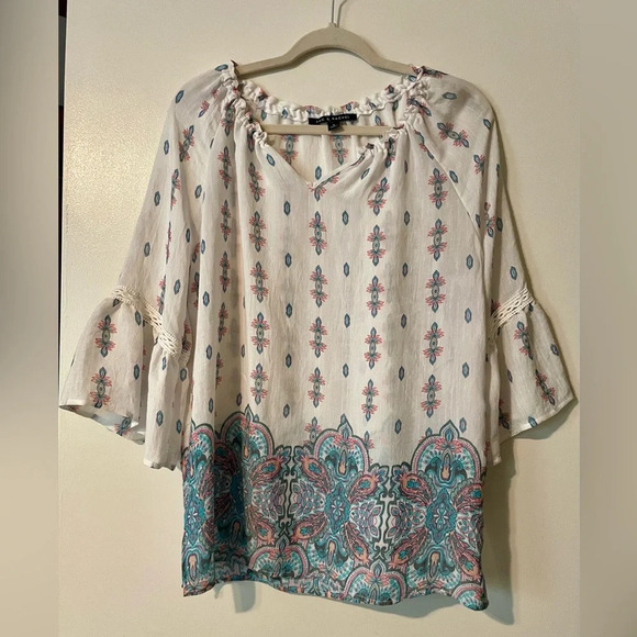 Zac & Rachel Boho Bell Sleeve Multi Color Paisley Print Blouse Top Size … - Picture 1 of 9